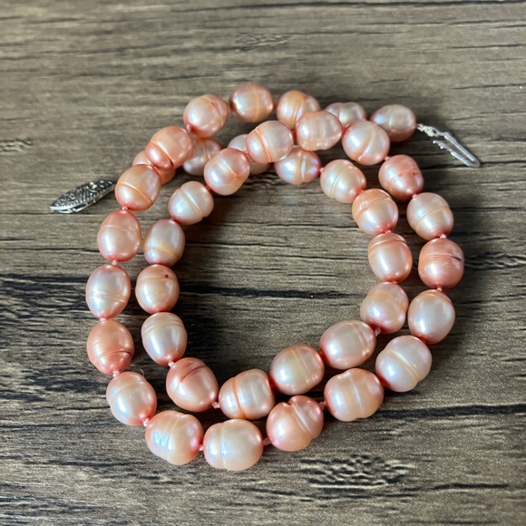 Vintage peach / light pink faux pearl baroque choker necklace - Picture 5 of 6